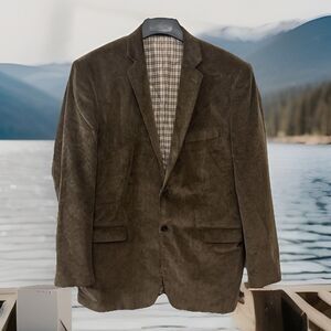 Y2K SADDLEBRED Blazer Mens44L Corduroy BROWN 2 Button Sport Coat Business Casual